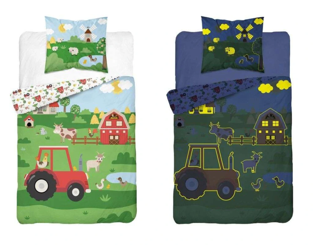 Svietiace obliečky FARMIČKA TRAKTOR – obojstranné, 100% bavlna 140×200 / 70×80 cm (NOVINKA 2026)