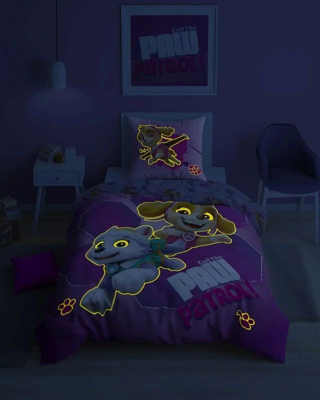 Svietiace obliečky PAW PATROL – obojstranné, 100% bavlna 140×200 / 70×80 cm (NOVINKA 2025)