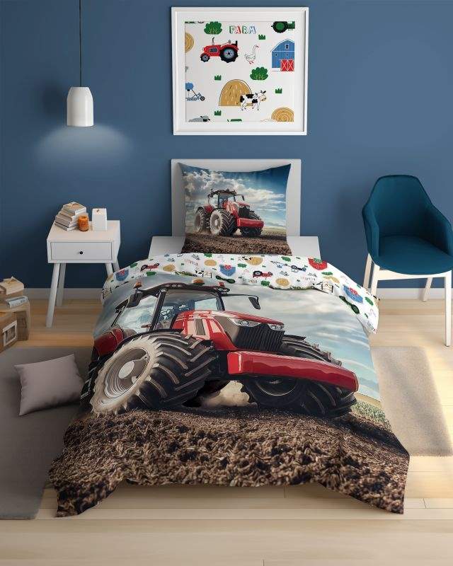 Novinka 2026 – Obojstranné bavlnené obliečky TRAKTOR RED 140x200/70x80 cm – 100% bavlna
