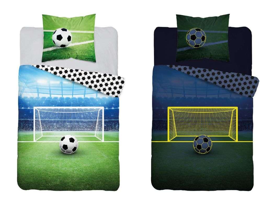 NOVINKA 2026 ! Svítící Bavlněné povlečení FOTBAL - BRANKA – oboustranné, 100% bavlna 140×200 / 70×80 cm (NOVINKA 2026)