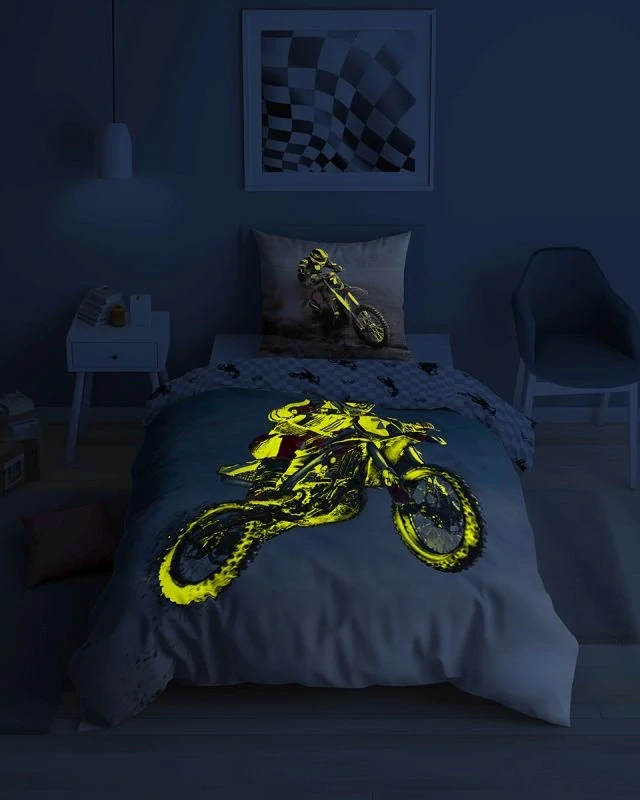 NOVINKA 2026 ! Svítící Bavlněné povlečení MOTOKROS – oboustranné, 100% bavlna 140×200 / 70×80 cm 