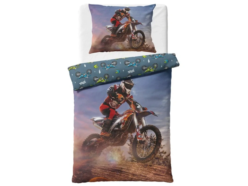 NOVINKA 2026- Obojstranné Bavlnené obliečky MOTOCROS 140x200 / 70x90 cm