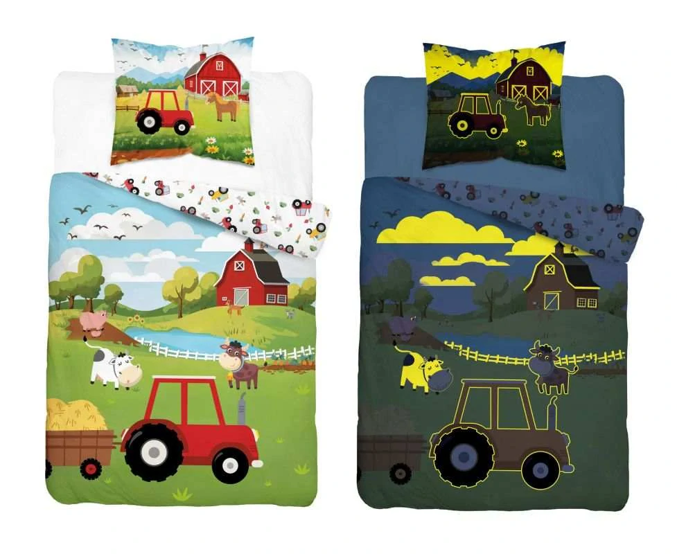 Svítící povlečení FARMIČKA - KRAVIČKY – oboustranné, 100% bavlna 140×200 / 70×80 cm (NOVINKA 2026)