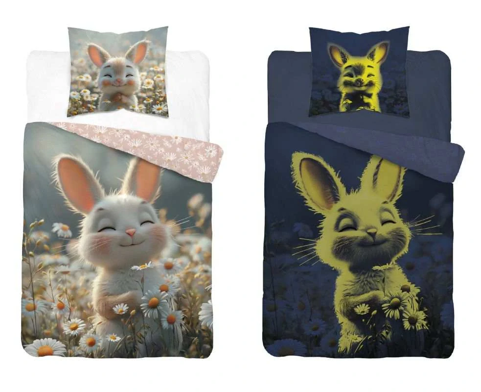 Svítící povlečení KRÁLÍČEK – oboustranné, 100% bavlna 140×200 / 70×80 cm (NOVINKA 2025)