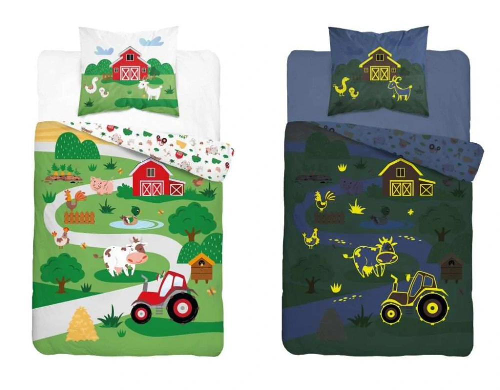 Svietiace obliečky FARMIČKA – obojstranné, 100% bavlna 140×200 / 70×80 cm (NOVINKA 2026)