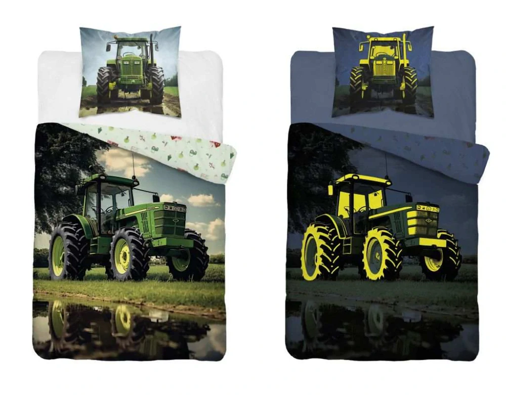 Svítící povlečení TRAKTOR U VODY – oboustranné, 100% bavlna 140×200 / 70×80 cm (NOVINKA 2025)